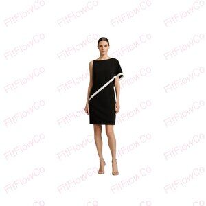 Lauren Ralph Lauren Black White Colorblock Asymmetrical Cocktail Dress Size 10
